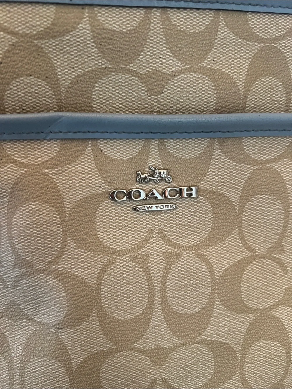 COACH File Crossbody Signature Coated Canvas Khaki Cornflower Blue 2017